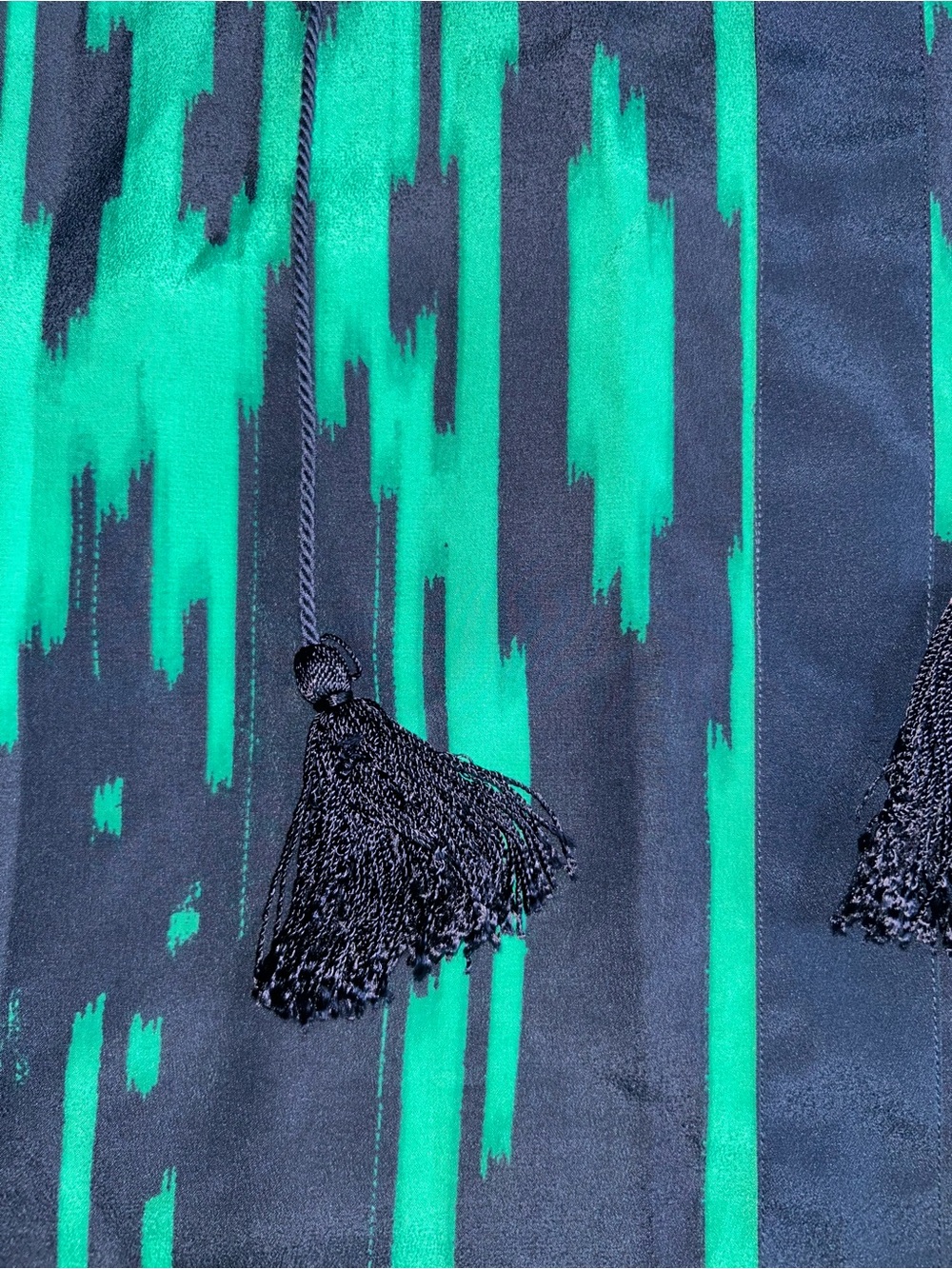 Michael Kors Printed Tassel Tie Mini Dress Green Navy Long Sleeve Size Small - Picture 5 of 9